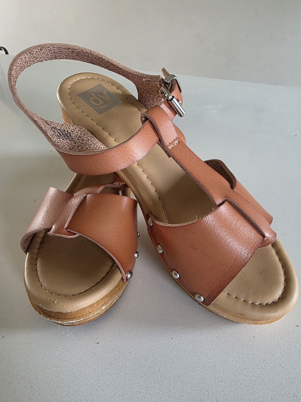Dolce Vita Girls Tan Brown T-Strap Sandals with Stud Accents